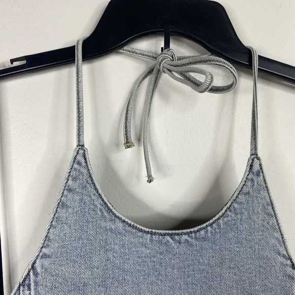 Alice + Olivia Jeans Jaymee Tie Neck Cropped Denim Halter Top Women's Sz 6 - Picture 5 of 12
